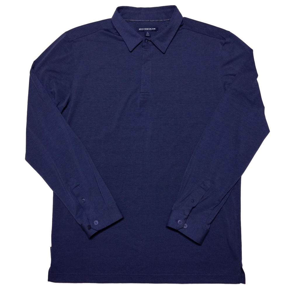 MIZZEN + MAIN‎ Long Sleeve Filmore Trim Fit Polo Shirt Blue Large L